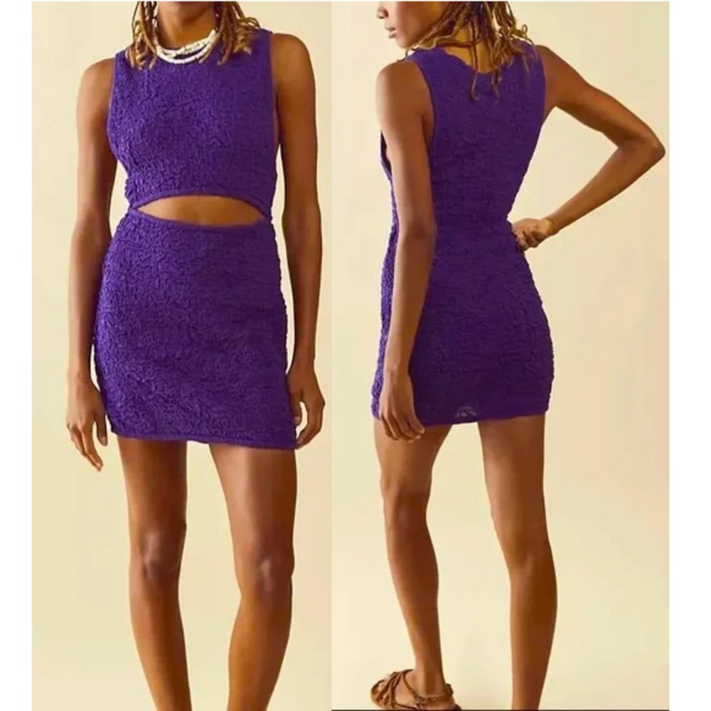 NEW Free People Scarlett Solid Mini Dress Smocked Sleeveless Cutout Purple